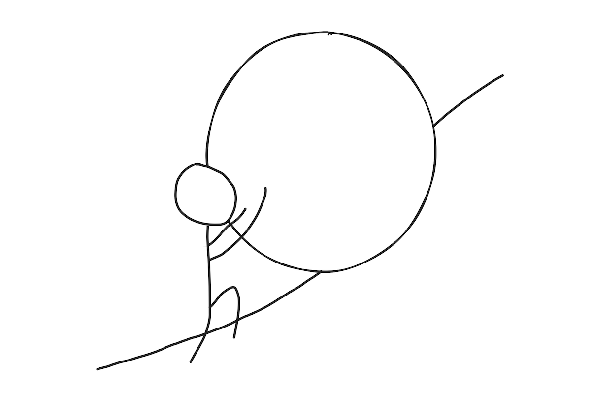 Pushing a boulder up a hill